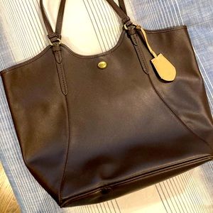Coach dark brown leather tote bag